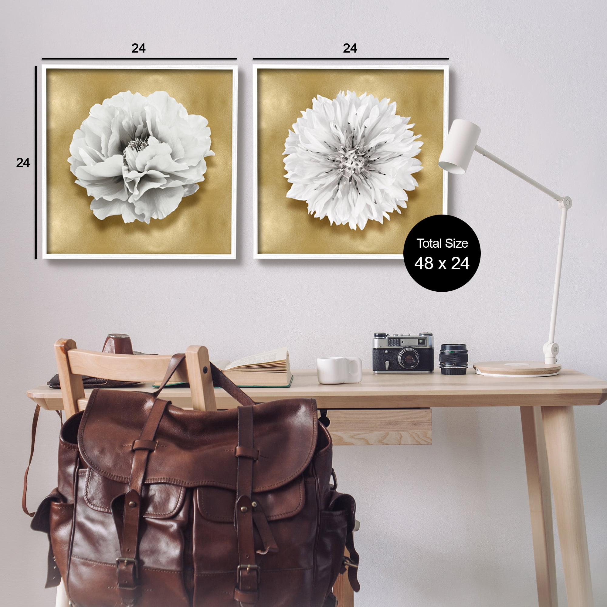 Stupell Industries White on Glam Flowers Botanical & Floral Painting White Framed Art Print Wall Art, 24 x 24