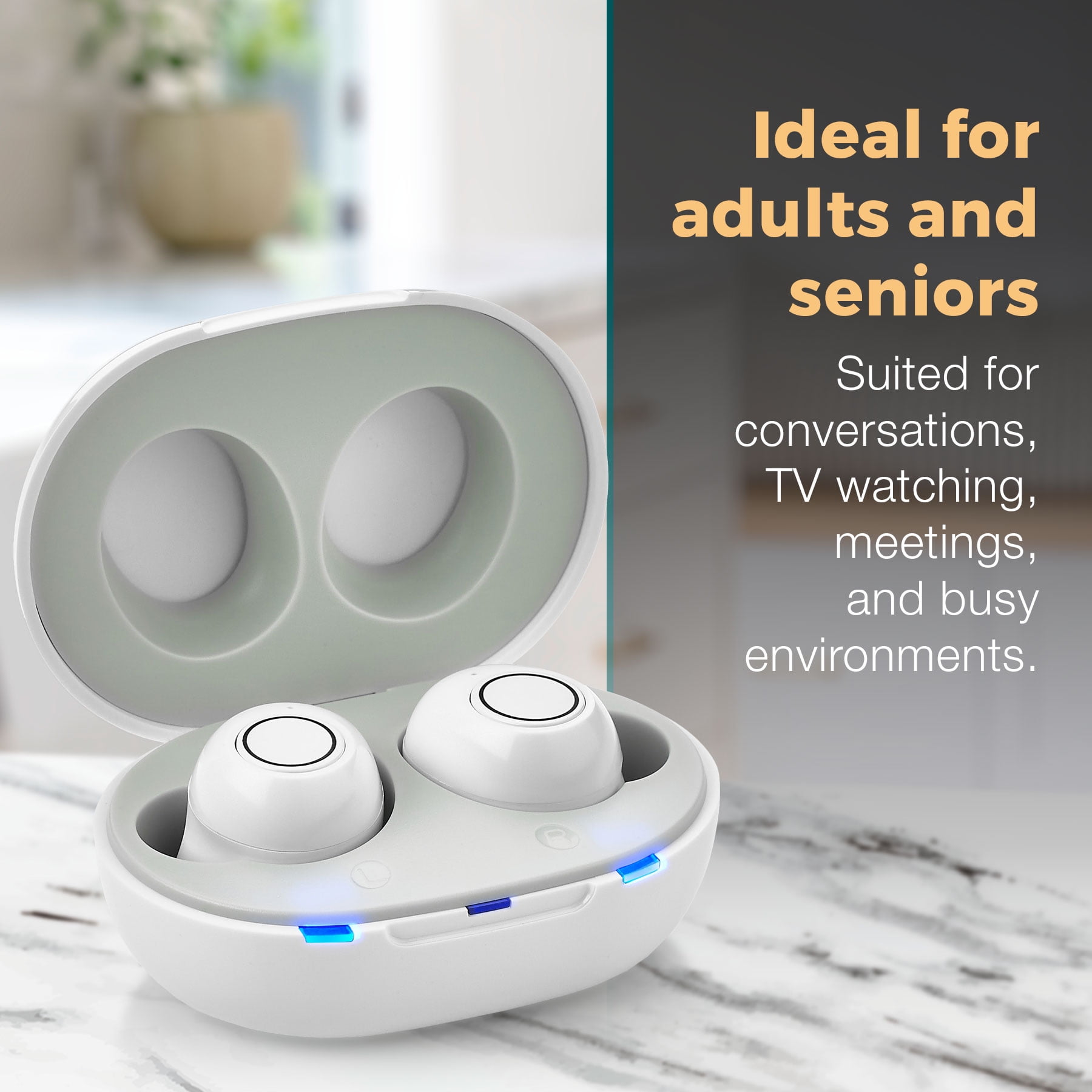 MEDca Digital Hearing Amplifier ITE Rechargeable 2 Piece Set Portable Charging Case - White