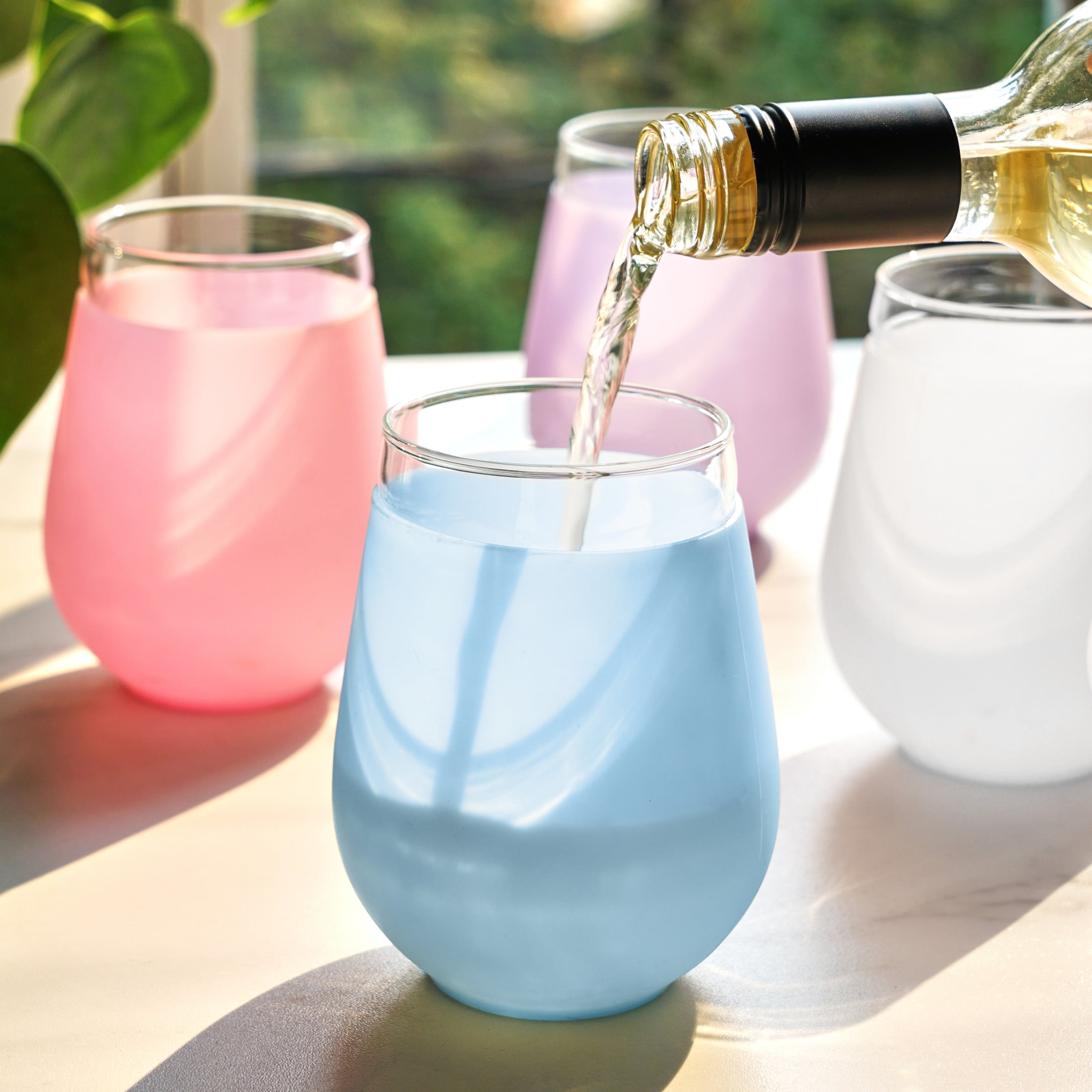 True Silicone Wrapped Stemless Wine Glasses, 16oz Set of 4 Multicolor