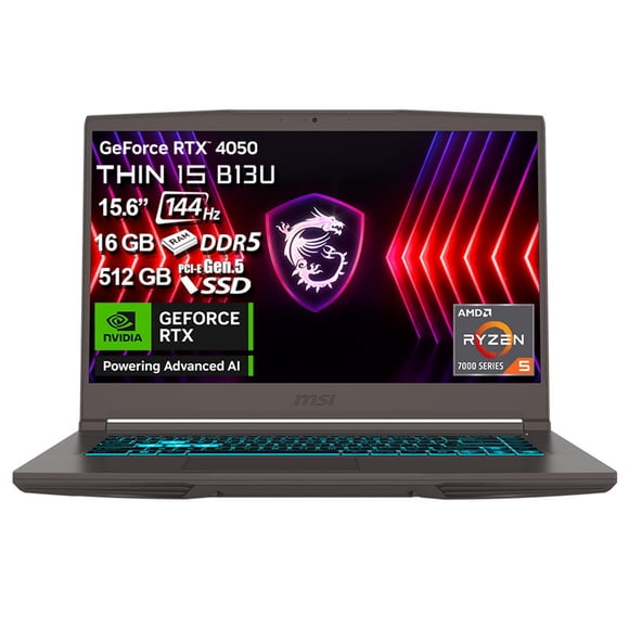 Laptop Gaming MSI THIN A15 Ryzen 5-7535HS NVIDIA GeForce RTX4050 16GB RAM 512GB SSD 15.6" FHD 144Hz Gris