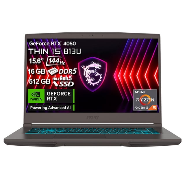 Laptop Gaming MSI THIN A15 Ryzen 5-7535HS NVIDIA GeForce RTX4050 16GB RAM 512GB SSD 15.6" FHD 144Hz Gris