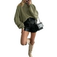 thumbnail image 2 of Women'S Fall Turtle Neck Oversized Sweaters Long Sleeve Chunky Knit Pullover Tops Winter Fashion Clothes Green S, 2 of 9