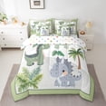 thumbnail image 2 of Homewish Kawaii Dino Dinosaur 7-Piece Twin Bedding Sets,Hawaii Coconut Tree Bedding Comforter Set,Green Gray Sheet Sets For Boys Child,Ultra Soft Home Decor Reversible, 2 of 8