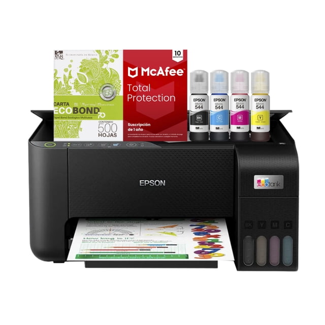 KIT MULTIFUNCIONAL EPSON L3210 ECOTANK USB + KIT DE TINTA + PAPEL + ANTIVIRUS