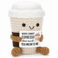 thumbnail image 2 of Funny Crochet Emotional Support Coffee Doll With Card Desktop Ornament Handmade Knitted Coffee Dolls Christmas Gifts Home Decor, 2 of 10