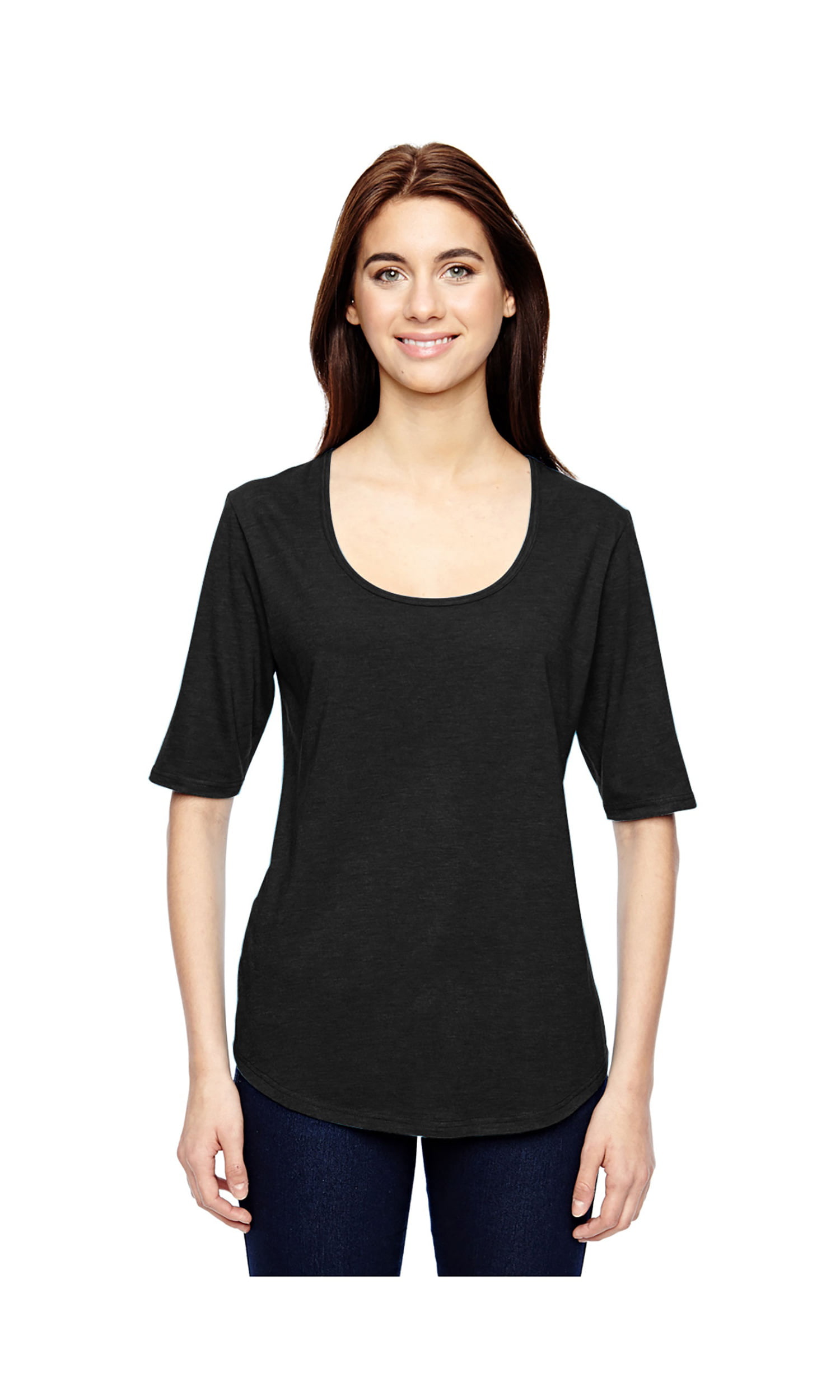 Anvil Women's Triblend Deep Scoop Neck Half Sleeve Tee 6756L Ladies T-Shirt 