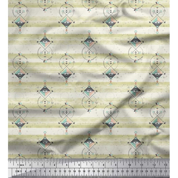 Soimoi Beige Georgette Viscose Fabric Tribal African Print Fabric by Yard 42 Inch Wide