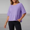 thumbnail image 2 of Basic Oversized Cropped T Shirts for Women Boxy Tee Shirts for Women Plus Size Workout Athletic Crop Tops Drop Shoulder Round Neck Half Sleeve Loose Fit Top Trendy Cute Flowy Tee Shirts Purple L, 2 of 7