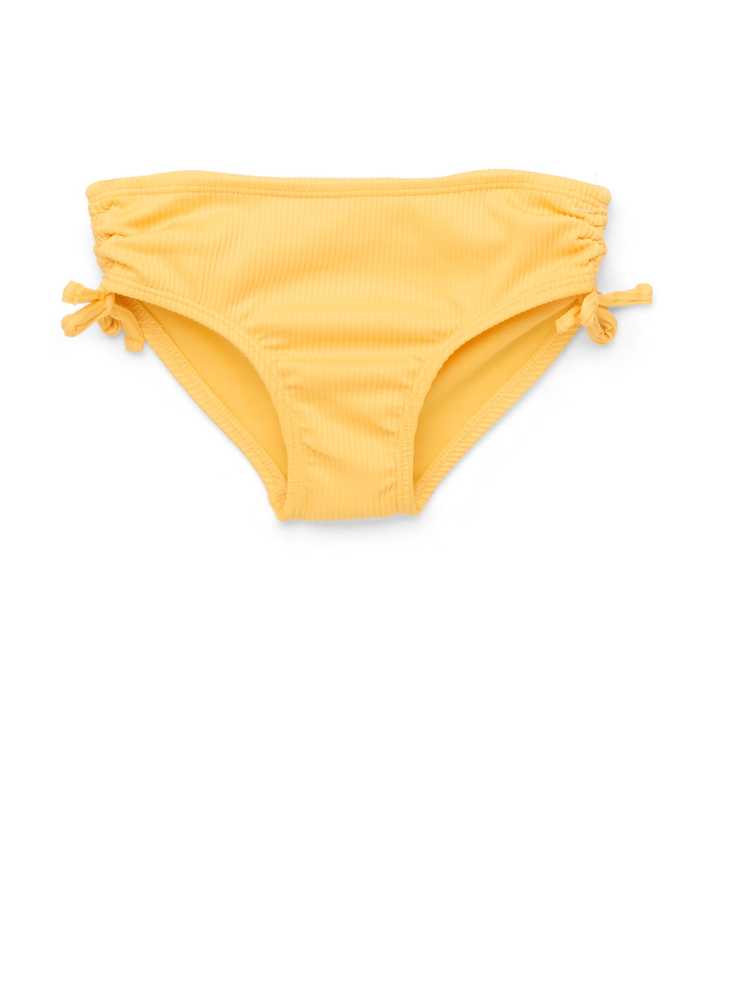 Wonder Nation Girls Rib Knit Ruffle Strap Bikini Top & Mid-Rise Tie Bottoms Swimsuit with UPF 50, 2-Piece, Sizes 4-18