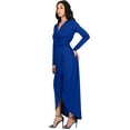 thumbnail image 4 of KOH KOH Long Sleeve Full Floor Length V-Neck Sexy Wrap Empire Waist Formal Dressy Winter Fall Cocktail Wedding Guest Party Tall Gown Maxi Dress For Women Cobalt Royal Blue XX-Large US 18-20 NT292, 4 of 6