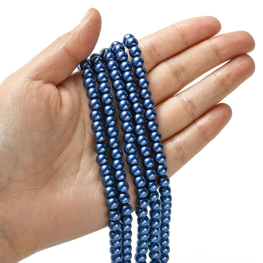20strands Dyed Glass Pearl Beads Strands Grade A Round Cord Threaded Medium Blue 6mm Hole: 1.2~1.5mm about 70pcs/strand 15.7 inch