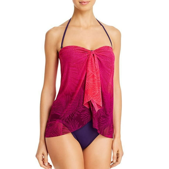 Lauren Ralph Lauren PINK Ombre Palm Flyaway Strapless One Piece Swimsuit, US 8