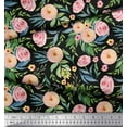 thumbnail image 3 of Soimoi Black Cotton Poplin Fabric Leaves & Ranunculus Floral Print Fabric by the Yard 56 Inch Wide, 3 of 3