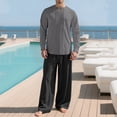 thumbnail image 4 of Maqroz Men's Summer 2-Piece Long Sleeve Button Down Top with Wide Leg Trousers Casual Business Wear Office Smart Relaxed Coordinated Lightweight Outfit with Pockets, 4 of 5