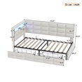 thumbnail image 6 of Twin Size Daybed with LED Light and Charging, Upholstered Corner Bed Frame with Two Drawers and Storage Headboard, Modern Sofa Bed Frame for Living Room, Beige, 6 of 9