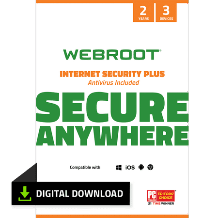 Webroot Internet Security Plus with Antivirus Protection - 2020 Software / 3 Device / 2 Year Subscription / PC (Email