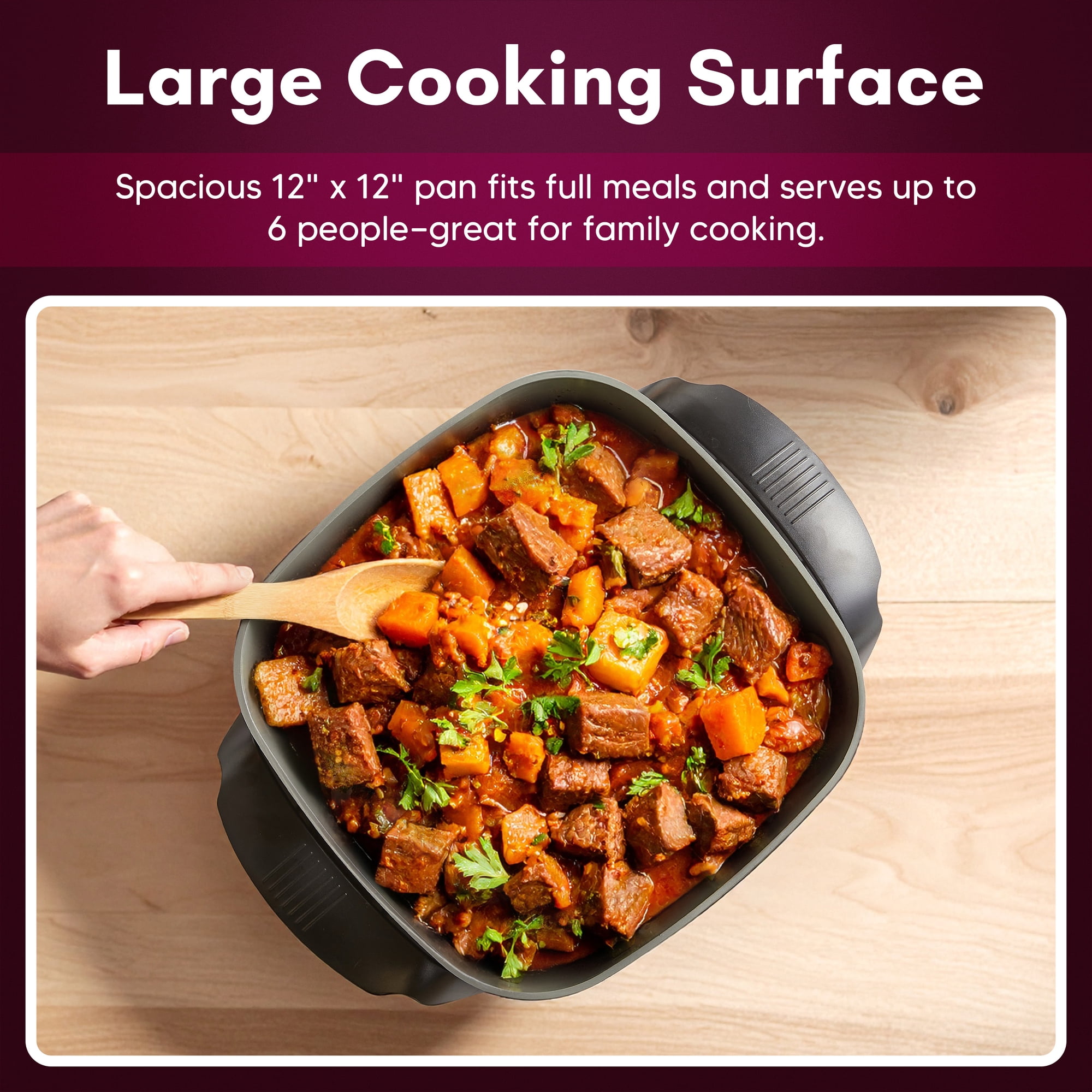 Elite Cuisine EG2621 12" Ceramic Electric Skillet With Tempered Glass Lid