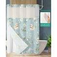 thumbnail image 2 of No Hook Shower Curtains with Snap in Liner, Spring Floral Waterproof Fabric Shower Curtain, White Daisy Duck Greenery Blue Double Layers & See-Through Top Window Bathroom Curtains 72''x96'', 2 of 6