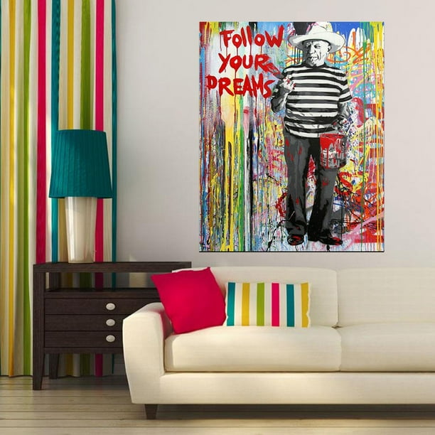 Pablo Picasso Wall Art Picasso Picture Street Art Banksy Graffiti Paintings Canvas Art For Home Office Bedroom Framed Walmart Com Walmart Com