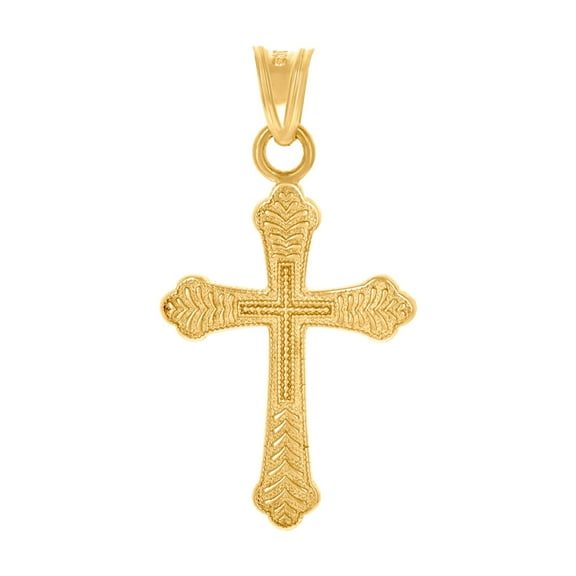 10k Yellow Gold Mens Cross Religious Charm Pendant 16.9x32mm Wide Necklace for Men - 1.4 Grams