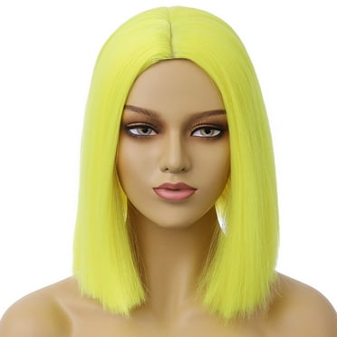 BERON Yellow Short Straight Bob Wig for Women Heat Resistant Synthetic Hair Wigs for Girls Party or Daily Use Wig Cap Included
