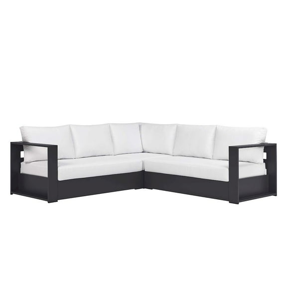 Modway Tahoe Outdoor Patio Powder-Coated Aluminum 3-Piece Sectional Sofa Set in Gray White