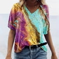 thumbnail image 3 of Camiseta con estampado de mármol ondulado para mujer, Tops holgados suaves con cuello en V, ropa de calle para mujer, jersey de moda 2022, 3 of 5