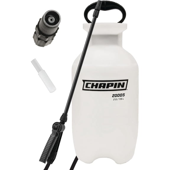 Chapin 20005 Pump Sprayer, 2‑Gallon, Lawn & Garden, Translucent Poly Tank, Funnel‑Top, SureSpray Anti‑Clog Filter, Adjustable Cone Nozzle 34" Hose for Fertilizer, Weed Pest Application