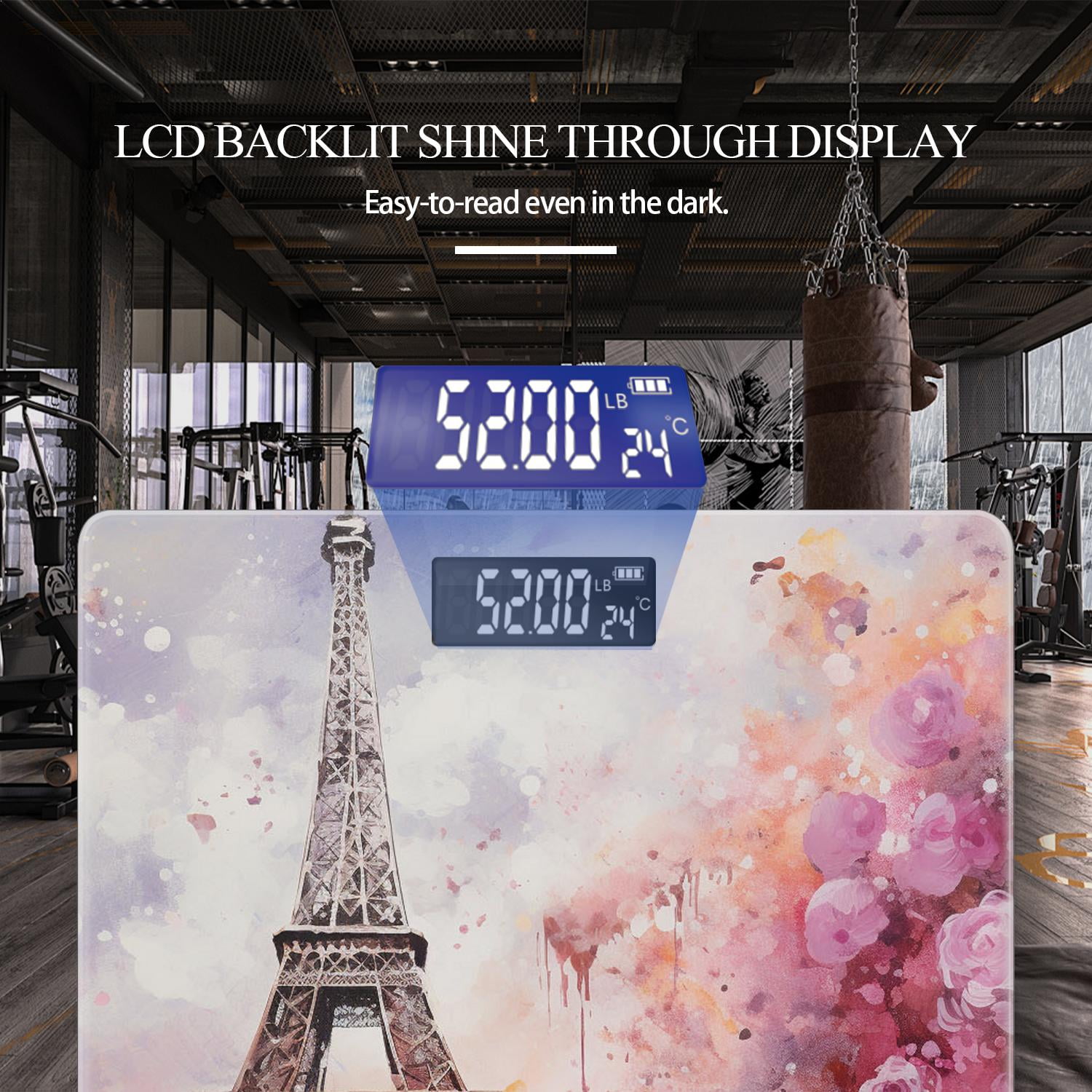 High Precision Body Weight Scale Smart Bathroom Scales with Large LCD Display(400 lbs),Decorative for Bedroom-Watercolor Painting of the Eiffel Tower in Colorful Flowers Impressionism