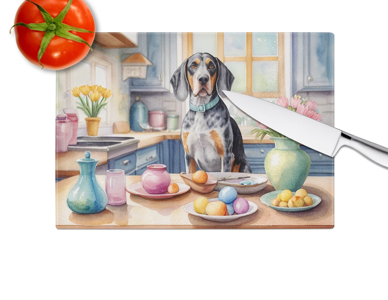 Decorating Easter Bluetick Coonhound Glass Cutting Board 12 in x 15 in