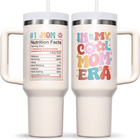 Gifts for Mom, Mothers Day Gifts from Daughter Son, 40 OZ Tumbler Best Gift for Mama Mother-in-Law Wife Mother Mama to Be, In My Cool Mom Era Insulated Cup with Handle Birthday Gift from Husband