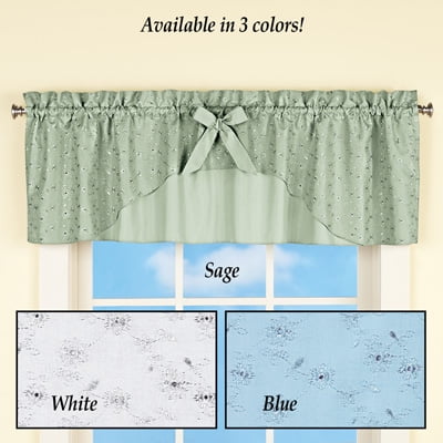 - Eyelet Ruffled Window Curtain Valance Topper with Rod Pocket Top - for Kitchen or Bath, White