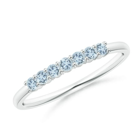 ANGARA Natural Half Eternity Seven Stone Aquamarine Wedding Ring in 14K White Gold for Women (Size-2mm) | March Birthstone, Birthday, Anniversary, Jewelry Gift for Women | Natural Aquamarine Ring
