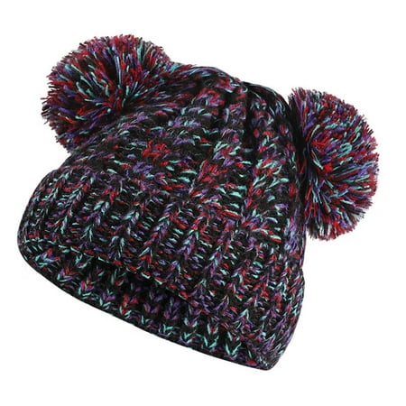 

YWDJ NEW Girls Boys Kids Winter Beanie Gradient Knit Hat Warm Knit Thick Ski Cap With Ball Of Yarn For 1-6Years Old Black