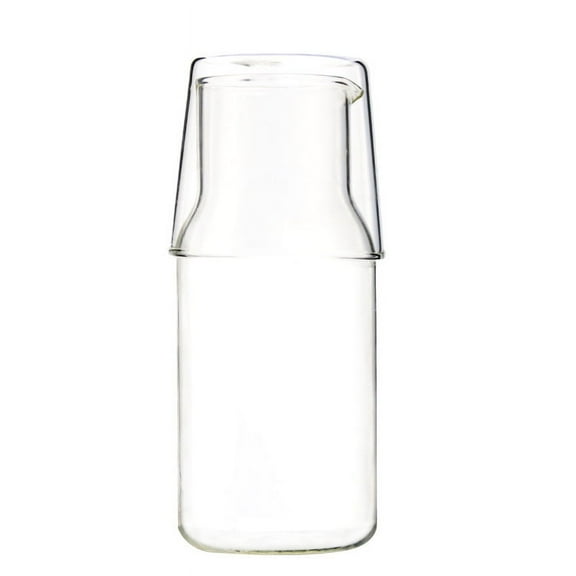 Clear Bedside Water Carafe Set with Tumbler Glass for Bedroom, Bedside Night Carafe Pitcher and Water Glass Set, Mouthwash Dispenser for Bathroom, Glass Water Carafe with Cup Lid