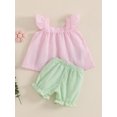 thumbnail image 4 of Baby Girl Summer Clothes Stripe Print Flying Sleeve Tank Tops Ruffled Shorts Outfit, 4 of 8