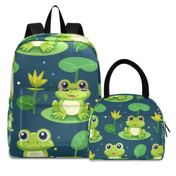 ALAZA Backpack Set Cute Frogs Elementary School Bags Student BookBag with Lunch Bag