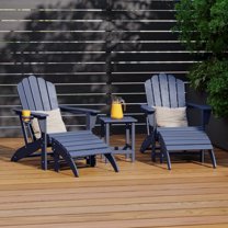 WestinTrends Highland 5-Piece Adirondack Chair with Folding Ottoman and Table Set, Navy Blue