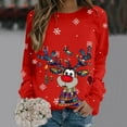 thumbnail image 2 of Wang6 Womens Plus Size Christmas Sweatshirts Cute Xmas Reindeer Snow Printed Long Sleeved Hoodless Tshirts Causal Black Round Neck Loose Fit Pullovers Tops Z_Red L, 2 of 4