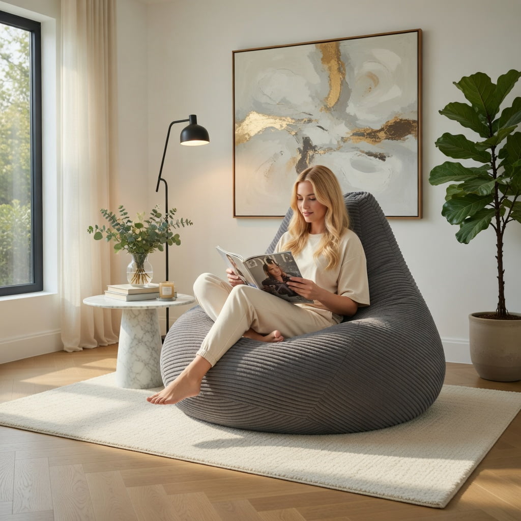 Hommoo Bean Bag Sofa Chair Lazy Sofa Chair, Ultra Soft Lazy Sofa with Skin-friendly Corduroy Cover and Soft Sponge Filling, Dark Gray