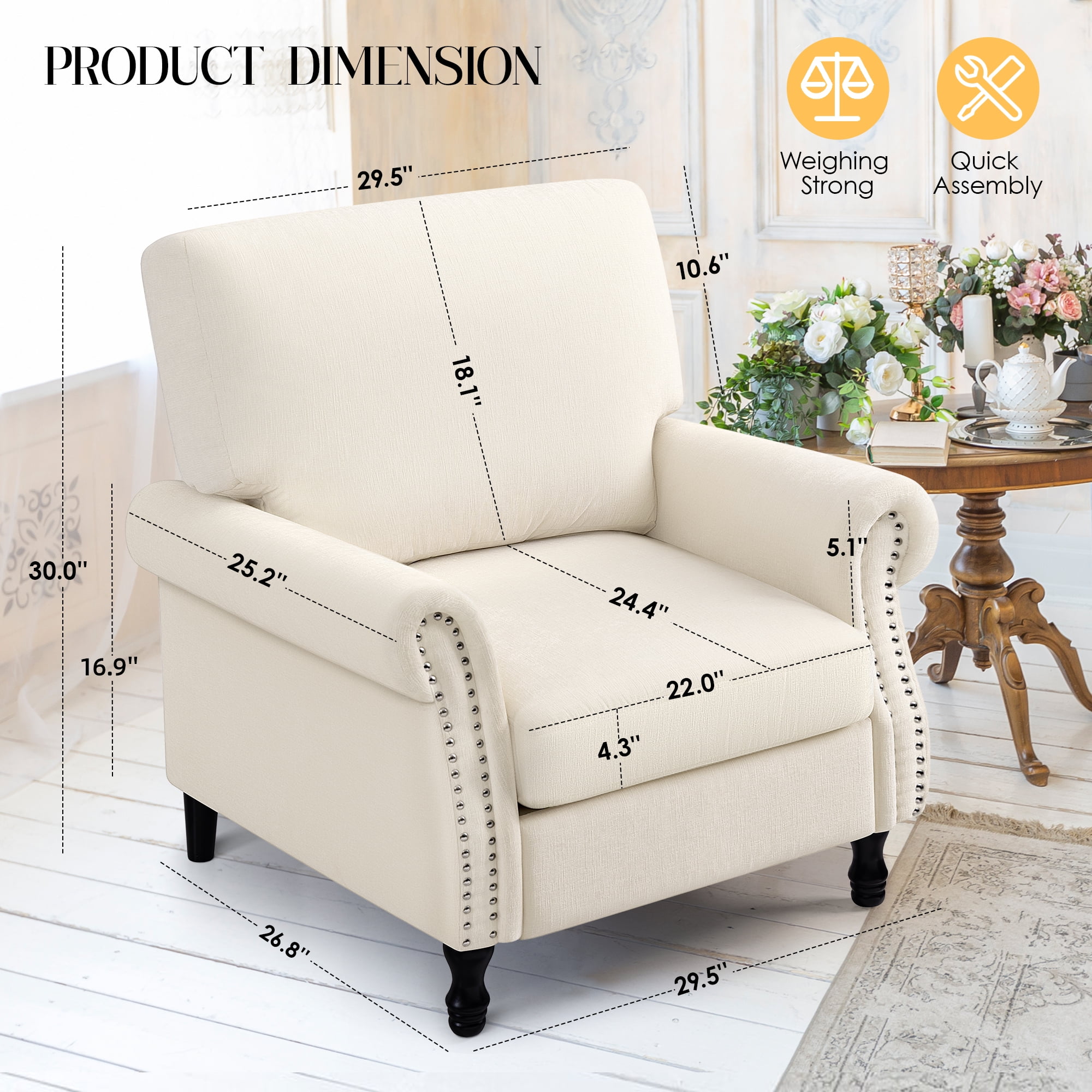 COOLHUT Modern Accent Chair Armchair, Linen Fabric Upholstered Comfy Single Sofa with Solid Wood Frame for Living Room, Beige
