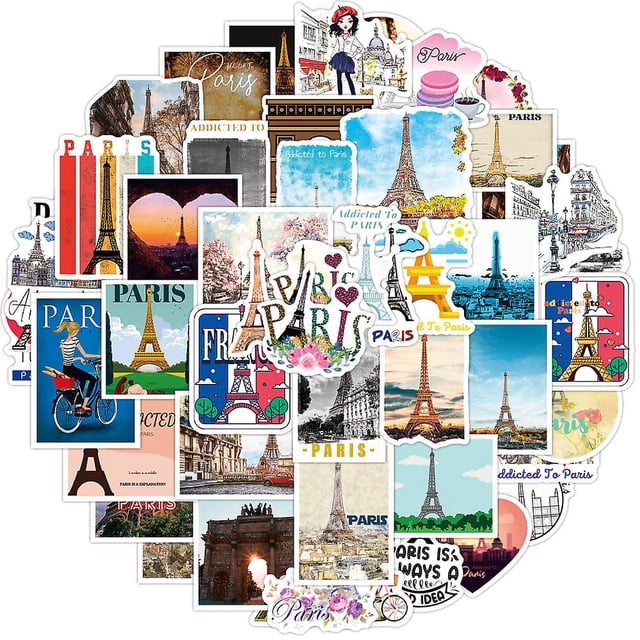 Personalidad y creatividad, pegatinas de grafiti adictos a la torre de París, pegatinas para equipaje de coche, pegatinas impermeables de dibujos animados (incluidos 50 patrones)