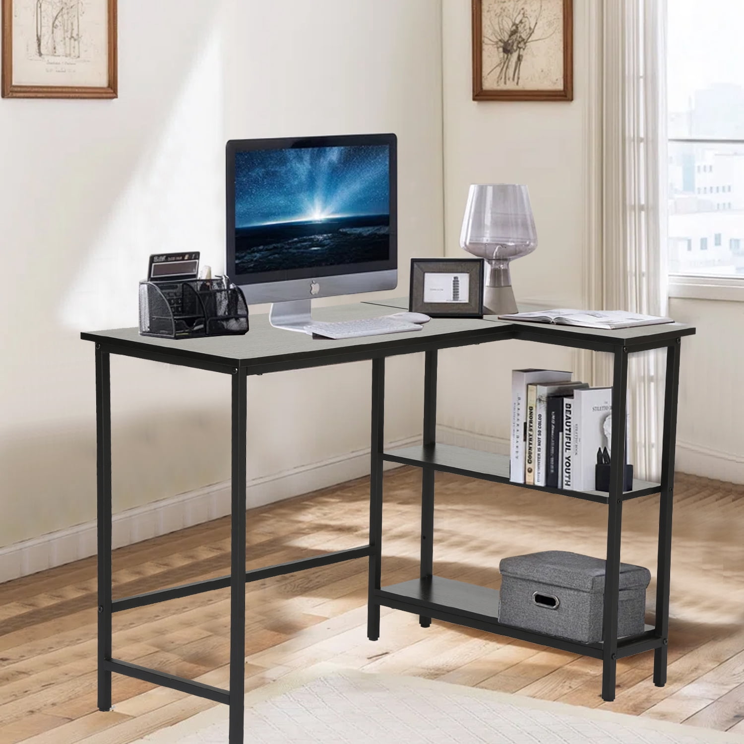 YRLLENSDAN 43" Gaming Desk L-Shaped Computer Desks L Shaped Desk with Storage Corner Desk L Shaped Gaming Desks for Bedrooms Small Spaces, Black