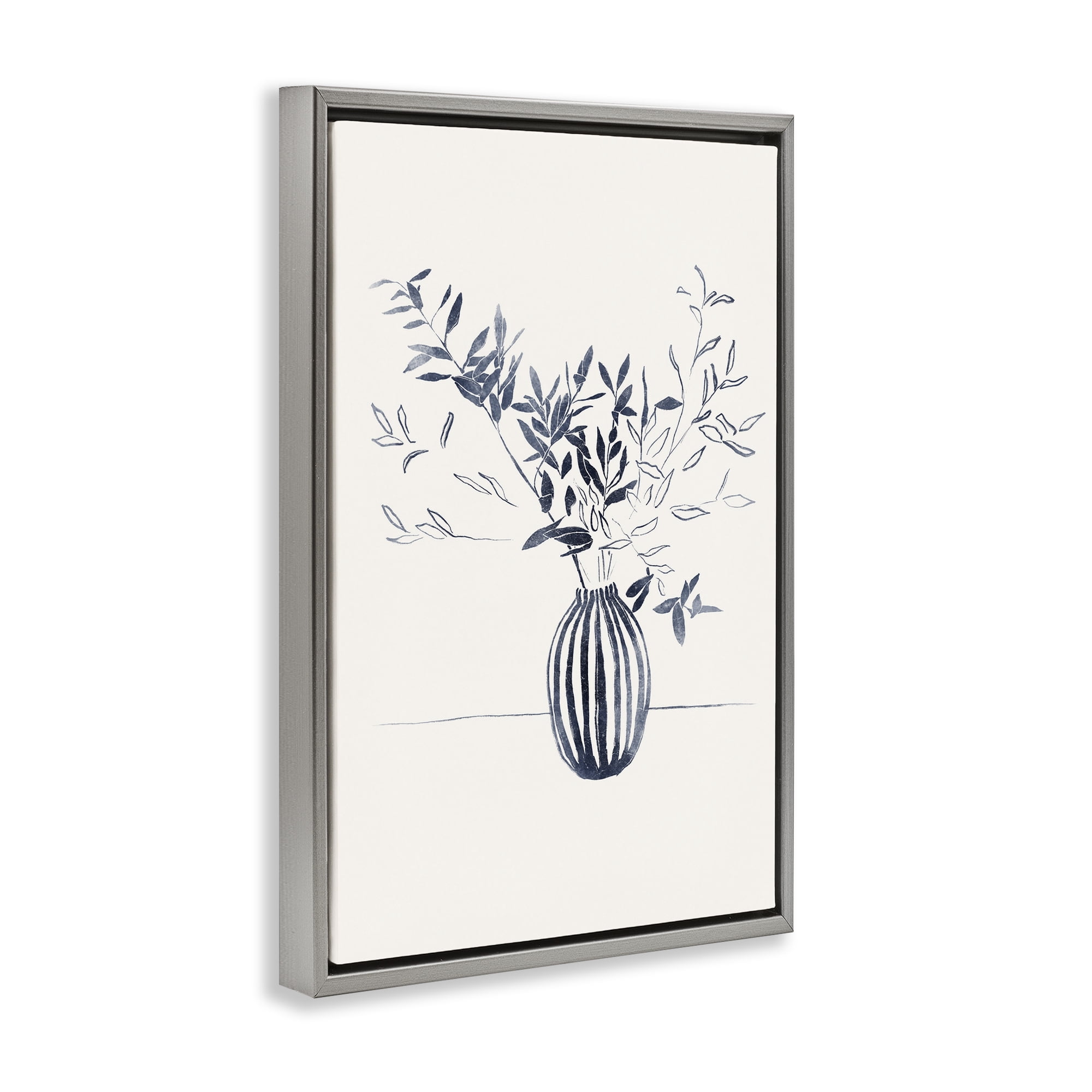 Stupell Industries Minimal Bud Vase Botanical & Floral Painting Gray Floater Framed Art Print Wall Art, 21 x 31