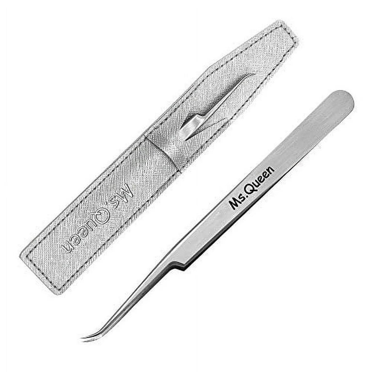 Ms.Queen Eyelash Extension Tweezers,Professional Curved Pointed Isolation  Tweezers for Classic Individual Volume Mink Lash Extensions (9-A curved