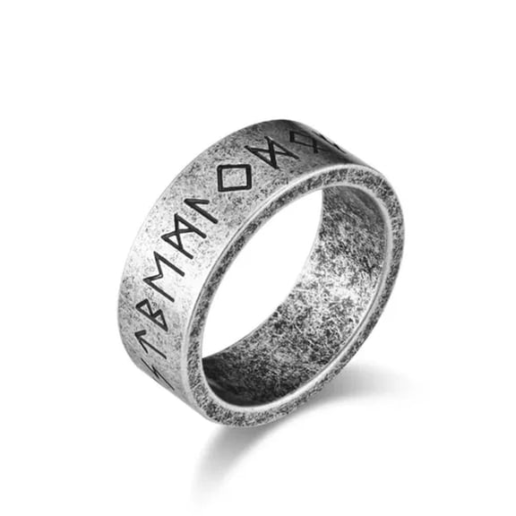 HOOUN Mens Vintage Nordic Viking Rune Stainless Steel Matte Brushed Ring Jewelry Gifts-04#Vintage Silver Amulet Rune-9