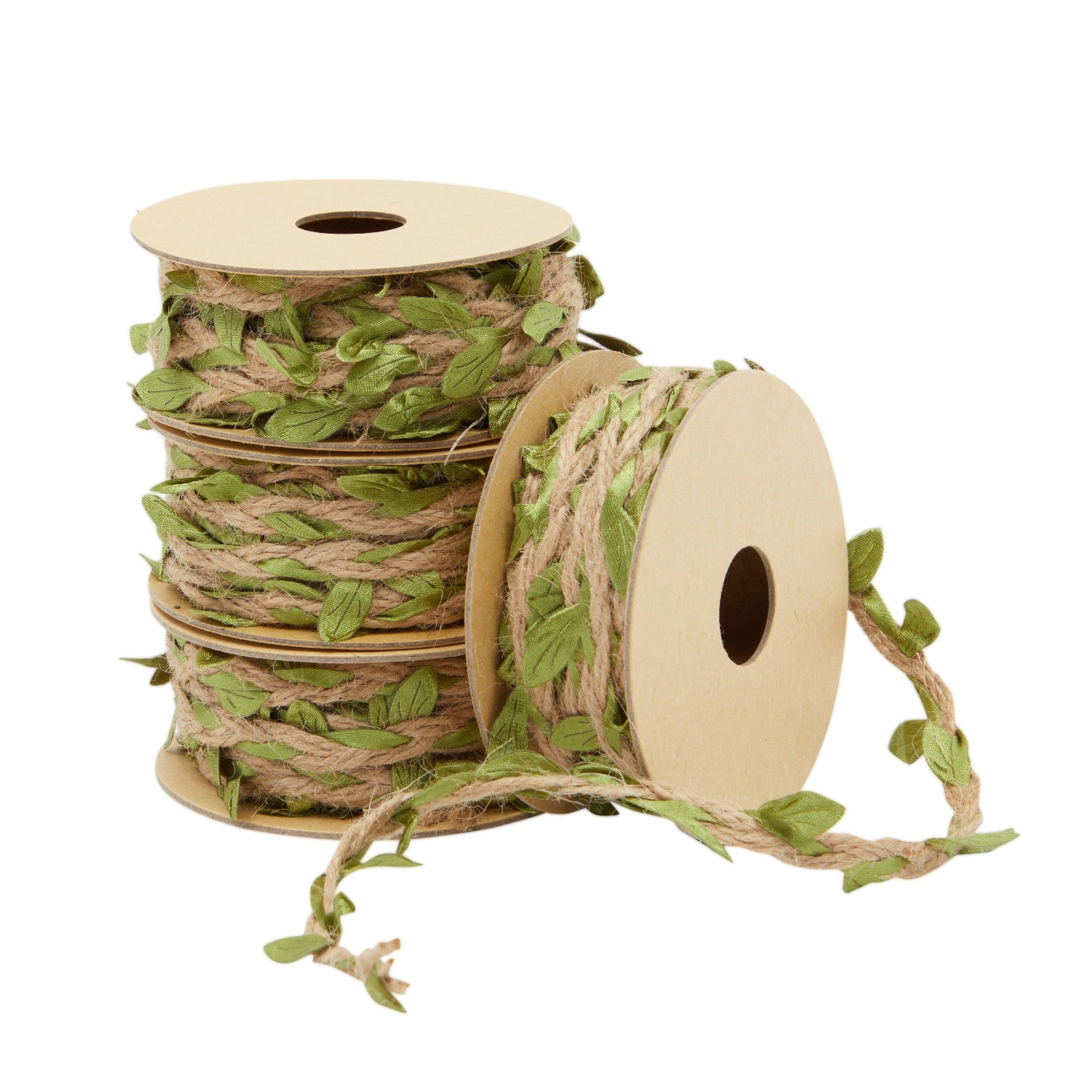 4 Rolls Jute Twine Leaf Ribbon for Crafts, Vine Garland, Weddings, Wreaths, 16 Feet Per Roll