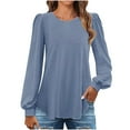thumbnail image 2 of Viikei Womens Hoodies Pullover,Women's Solid Color Round Neck Loose Casual Long Sleeved T-shirt Top Blue L, 2 of 6