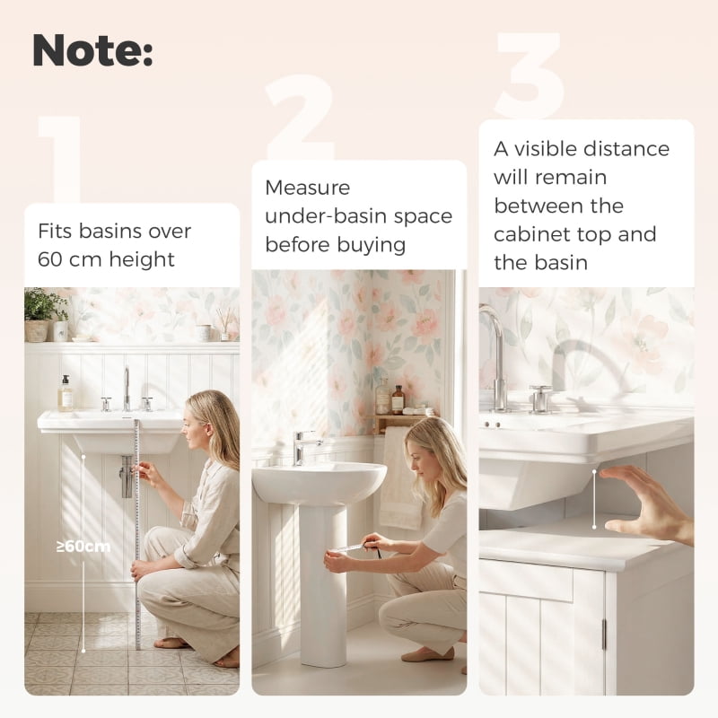 Alvantor Under Sink Bathroom Storage Cabinet with U-Shape Cut-Out & Adjustable Shelf 23.5" W x 11.75" D x 23.5" H White