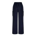 thumbnail image 3 of Womens Workout Pants High Waisted New Baggy Cargo Sweatpants for Women Wide Leg Drawstring Elastic Waist Pants with Pocket Fall Trendy Outfits Navy XL, 3 of 7